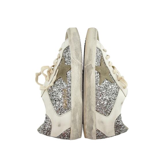 GOLDEN GOOSE Super-Star Silver Glitter Sneakers in Silver, White, & Taupe 37 - Picture 11 of 14